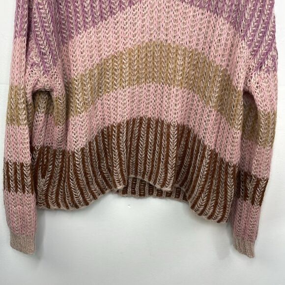 Democracy Chunky Knit V Neck Striped Relaxed Fit Sweater Pullover size XL - Picture 3 of 12
